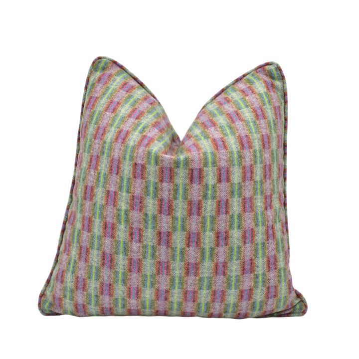 Abraham Moon Rio Silver / Multi Wool Cushion Cover – Woven in Yorkshire Using 100% Wool in Colourful Check Tartan