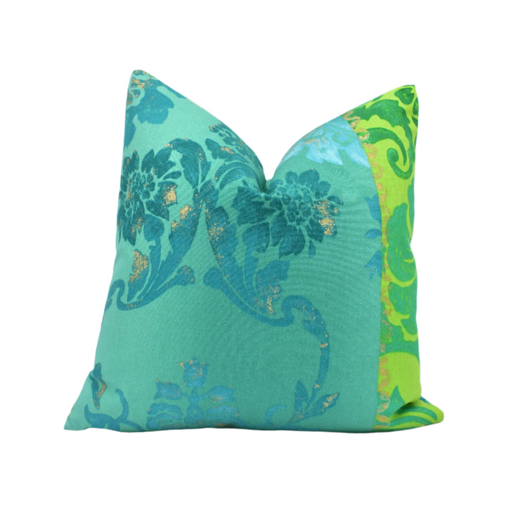 Designers Guild – Kashgar – Jade – Cushion Cover – Damask Cotton with Gold Flecks