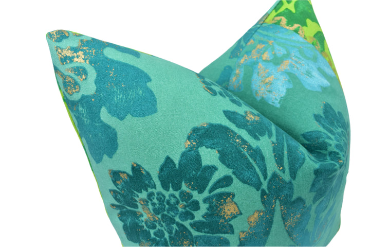 Designers Guild – Kashgar – Jade – Cushion Cover – Damask Cotton with Gold Flecks