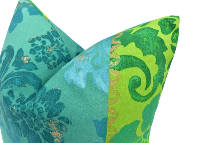 Designers Guild – Kashgar – Jade – Cushion Cover – Damask Cotton with Gold Flecks