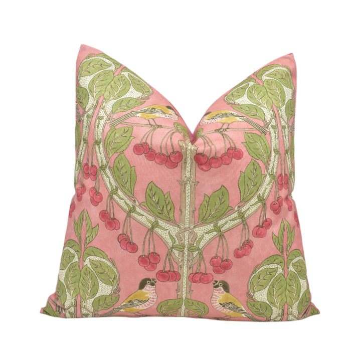 GP & J Baker – Birds & Cherries – Coral – Cushion Cover – Charming Botanical Bird Print