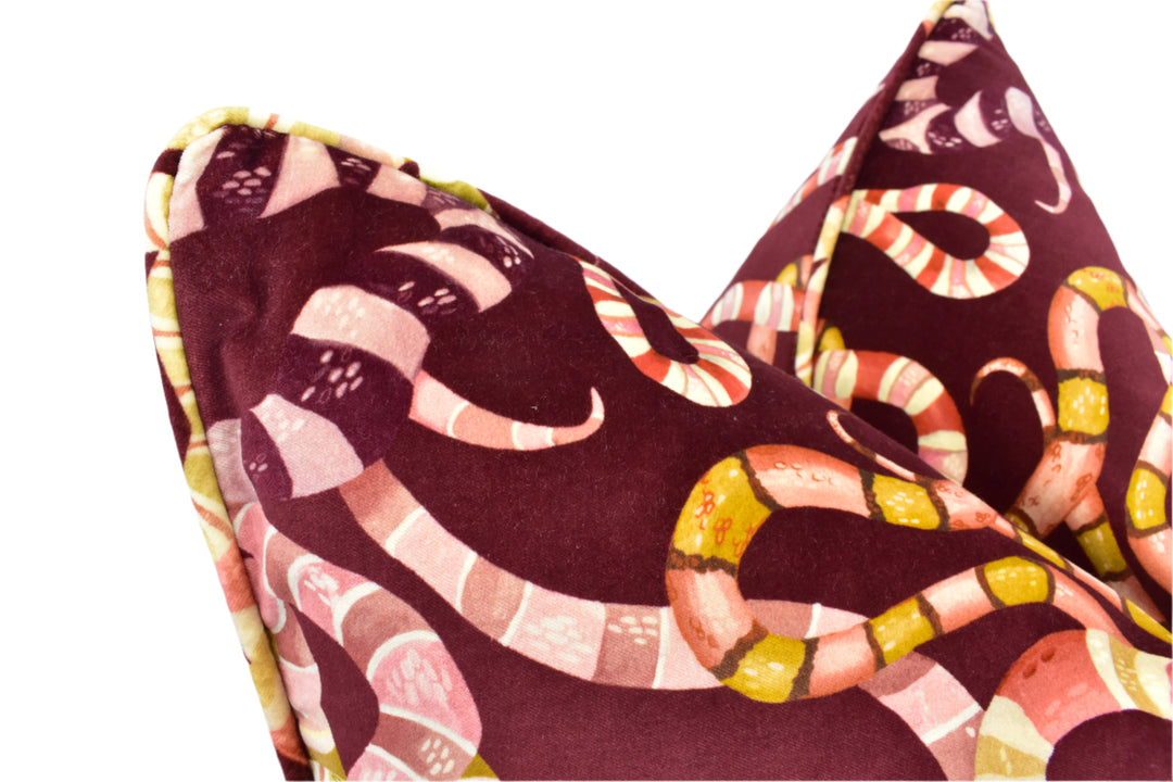 Harlequin – Serpenti Velvet – Brazilian Rosewood / Amber – Cushion Cover – Exotic Damask Snake Velvet