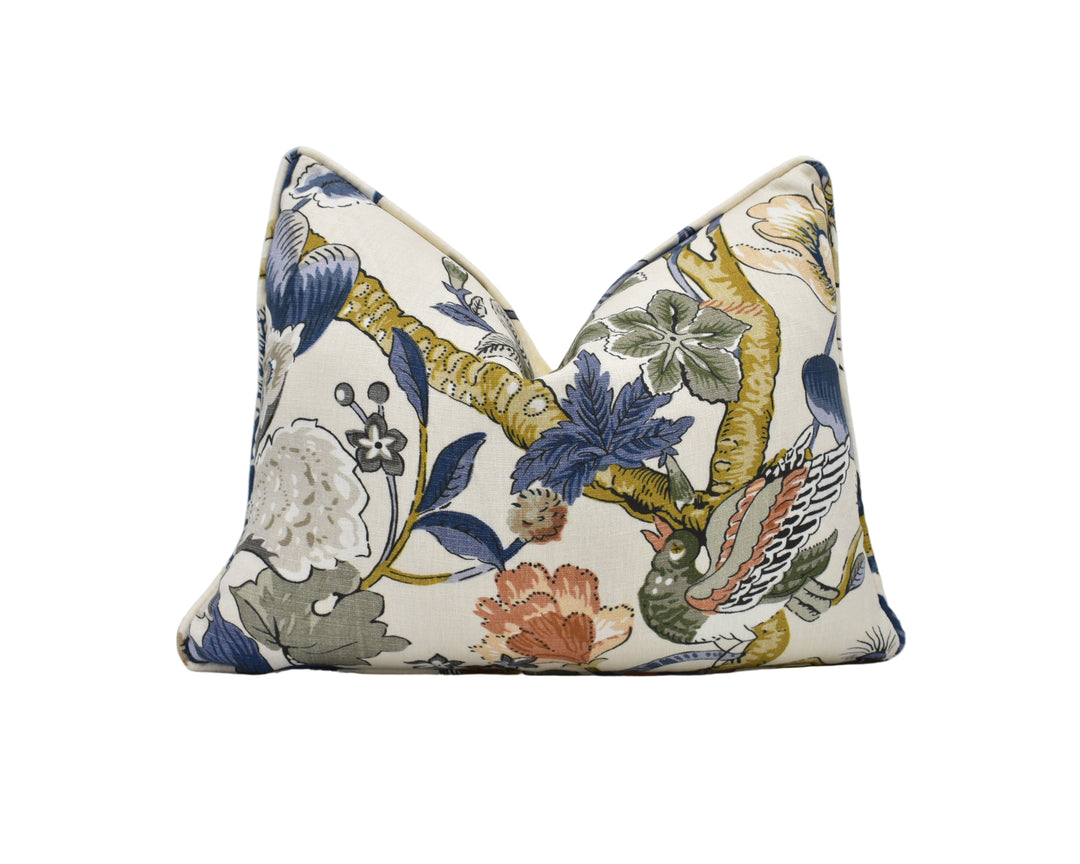 Thibaut – Hill Garden – Brick & Navy – Cushion Cover – Botanical Linen Statement