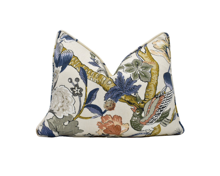 Thibaut – Hill Garden – Brick & Navy – Cushion Cover – Botanical Linen Statement