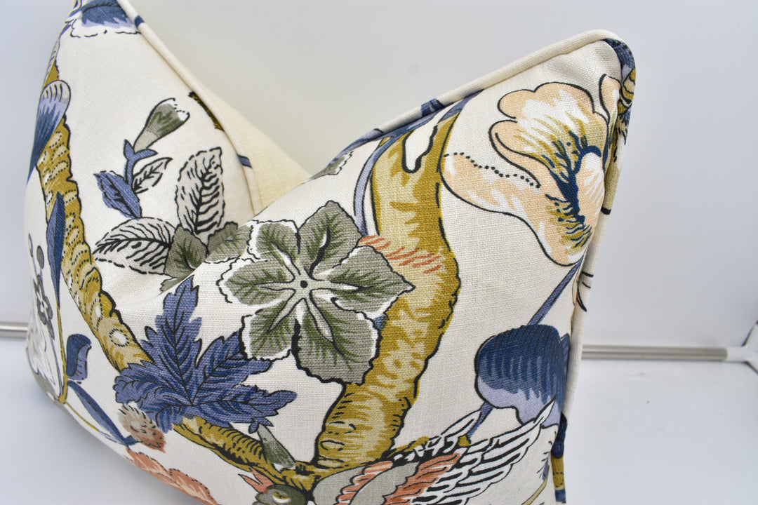 Thibaut – Hill Garden – Brick & Navy – Cushion Cover – Botanical Linen Statement