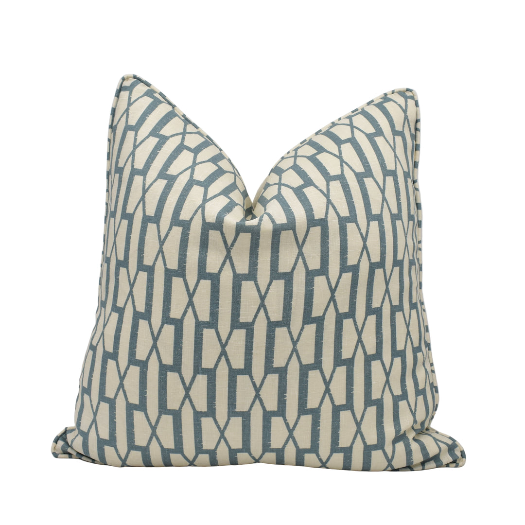 Schumacher - Belvedere - Peacock Blue - Sophisticated Modern Trellis Geometric Cushion Cover - Handmade Throw Pillow - Designer Home Décor