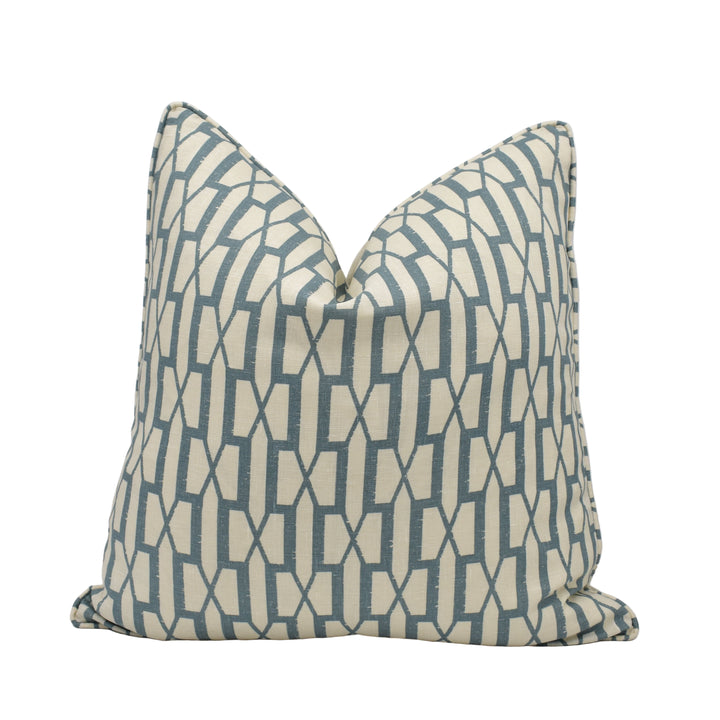 Schumacher - Belvedere - Peacock Blue - Sophisticated Modern Trellis Geometric Cushion Cover - Handmade Throw Pillow - Designer Home Décor