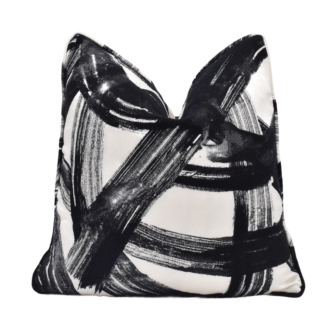 Harlequin - Typhonic - Onyx - Bold Statement Tactile Sateen Chenille Cushion Cover - Modern Black & White Artistic Brushstroke Pillow Cover