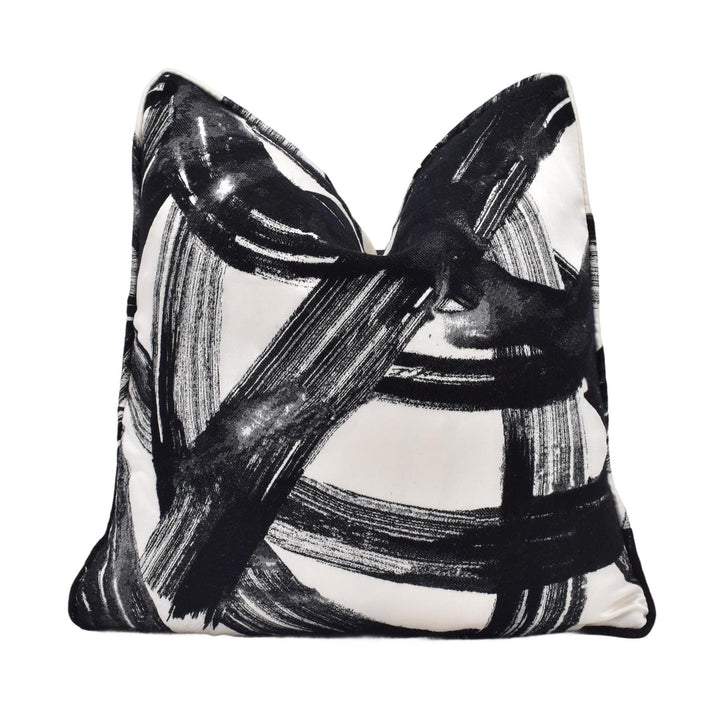 Harlequin - Typhonic - Onyx - Bold Statement Tactile Sateen Chenille Cushion Cover - Modern Black & White Artistic Brushstroke Pillow Cover