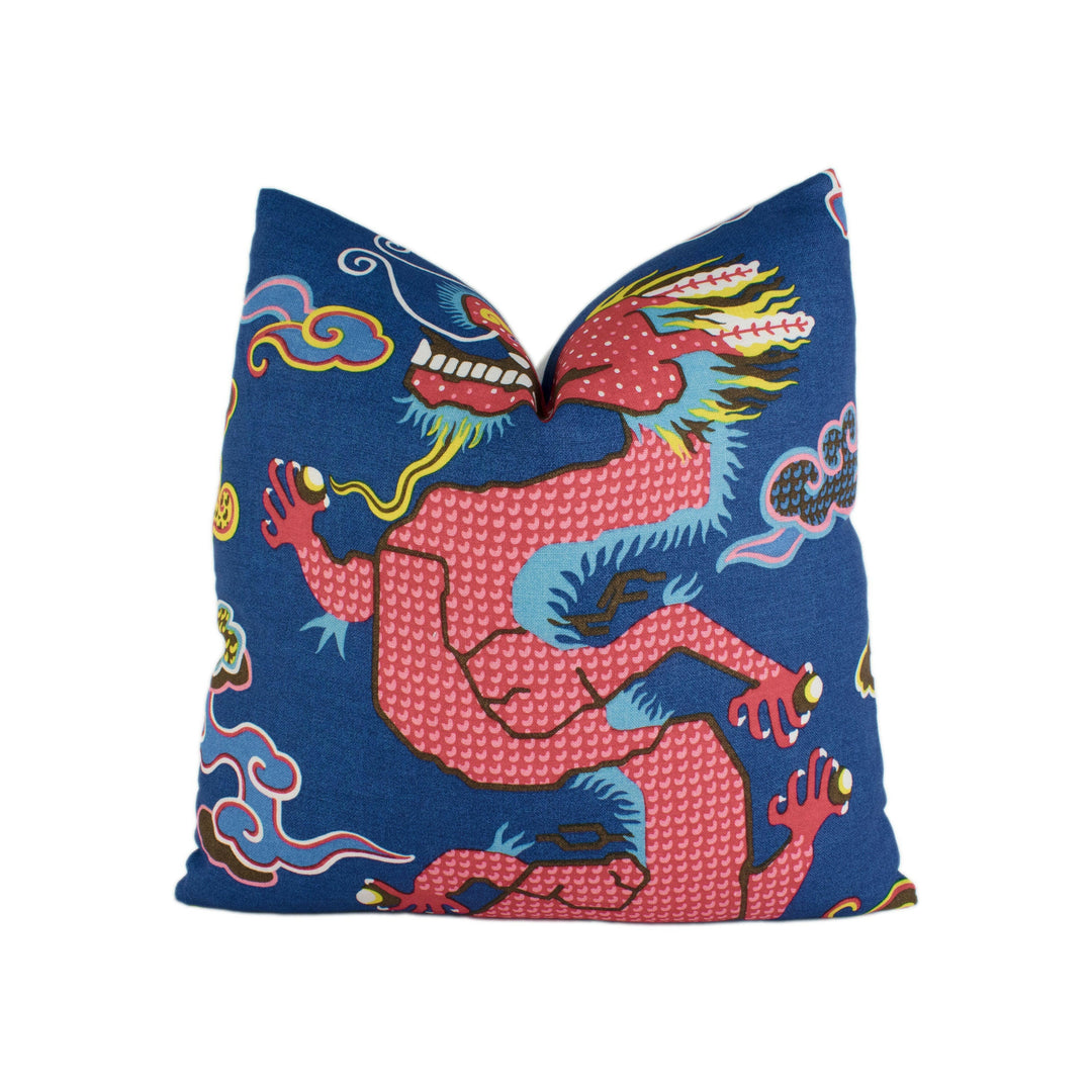 Schumacher - Magical Ming Dragon - Navy - Fantastical Tibetan Inspired Designer Cushion Cover - Handmade Throw Pillow - Luxury Home Decor.