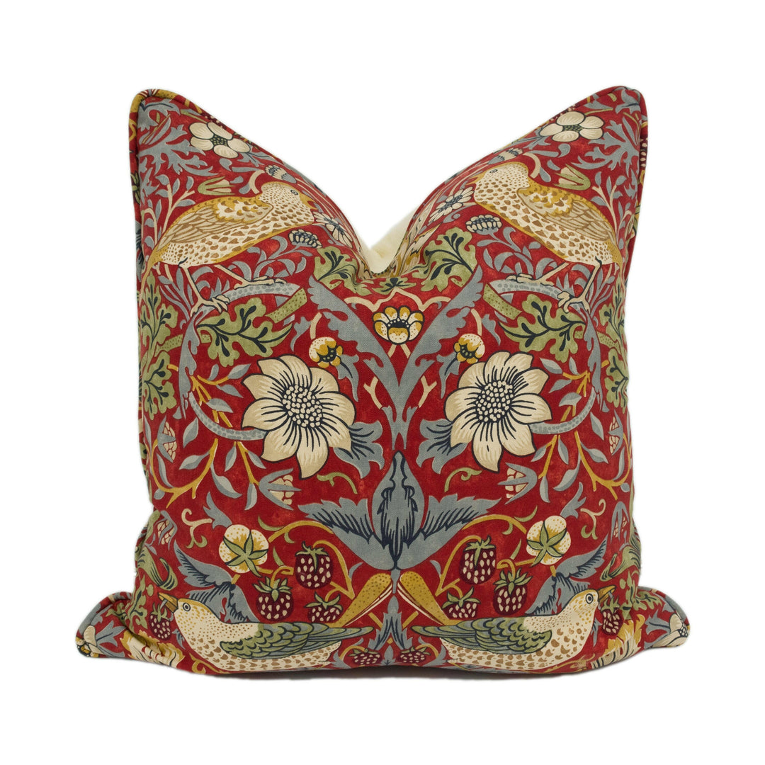 William Morris - Strawberry Thief - Crimson / Slate Stunning Iconic Classic Designer Cushion Cover - Handmade Home Decor - Luxury Throw.