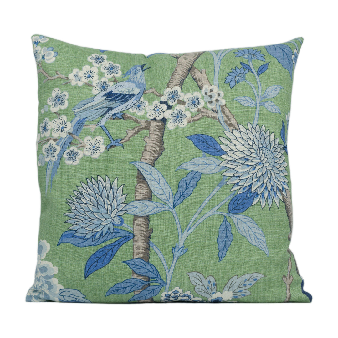 GP & J Baker - Hydrangea Bird - Emerald / Blue - Exotic Chinese Inspired Cushion Cover - Handmade Throw Pillow - Designer Home Décor.