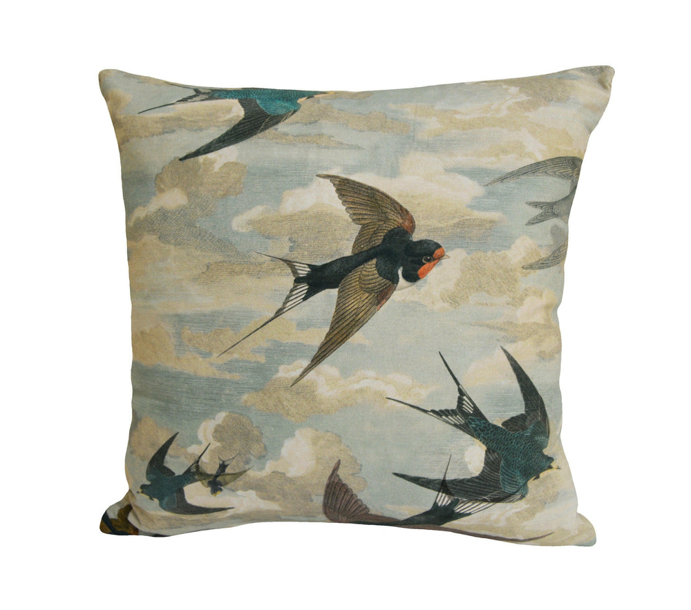 John Derian for Designers Guild - Chimney Swallows - Sky Blue - Tranquil Swooping Swallow Designer Cushion Cover - Luxury Throw Pillow.