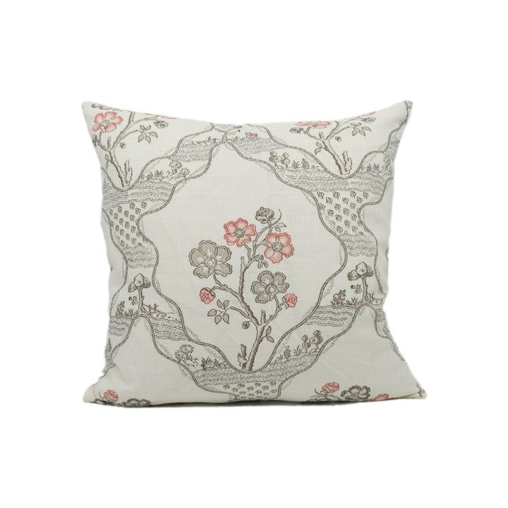 Schumacher - Marella - Rose - Charming Wavy Botanical Trellis Cushion Cover - Handmade Throw Pillow - Designer Home Décor.