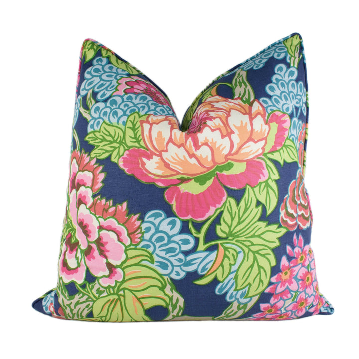 Thibaut - Honshu - Navy - Large Scale Floral Japanese Garden Designer Cushion Cover - Luxury Throw Pillow - Handmade Home Decor.