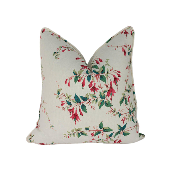 Colefax and Fowler - Fuchsia - Red / Forest - Graceful Delicate Floral Designer Cushion Cover - Handmade Throw Pillow - Luxury Home Décor.
