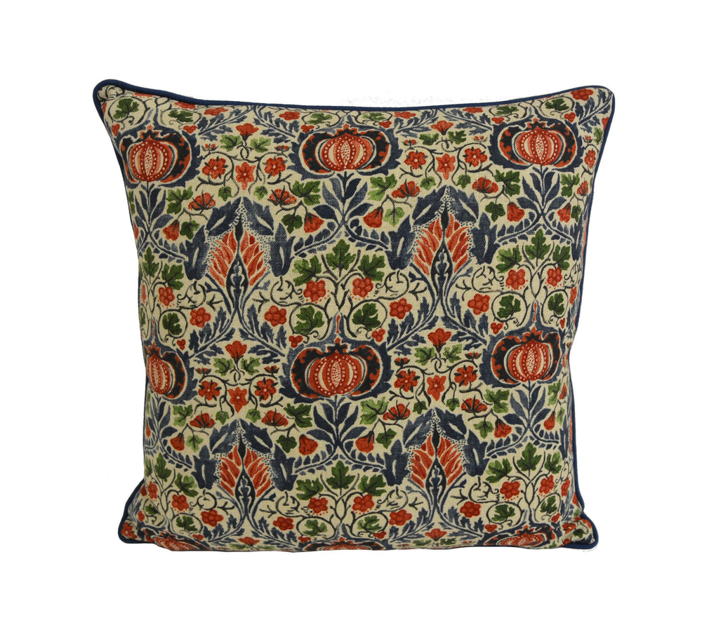 William Morris - Little Chintz - Indigo / Carmine - Classic Morris Indian Inspired Pomegranate Designer Cushion Cover- Luxury Throw Pillow.