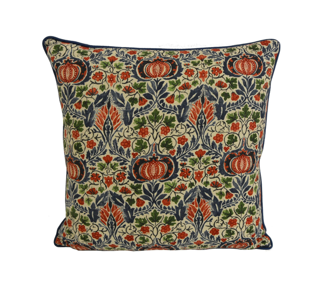 William Morris - Little Chintz - Indigo / Carmine - Classic Morris Indian Inspired Pomegranate Designer Cushion Cover- Luxury Throw Pillow.