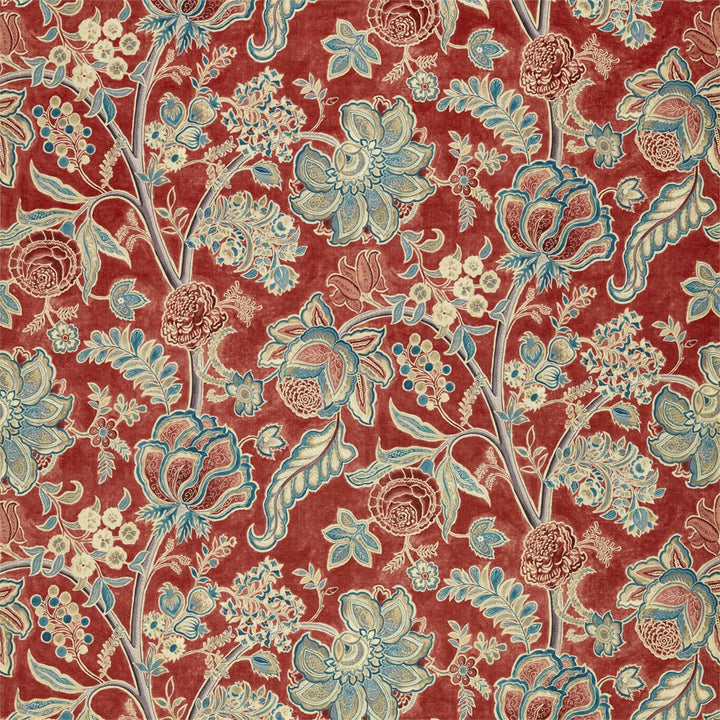 Sanderson - Shalimar - Ruby / Teal - Designer Cushion Cover Throw Pillow - Batik Vintage Floral Print - Luxury Super Soft Velvet.