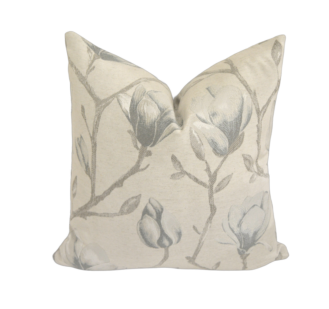Voyage - Chatsworth - Dove - Magnificent Jacquard Magnolia Cushion Cover - Handmade Throw Pillow Designer Home Decor.
