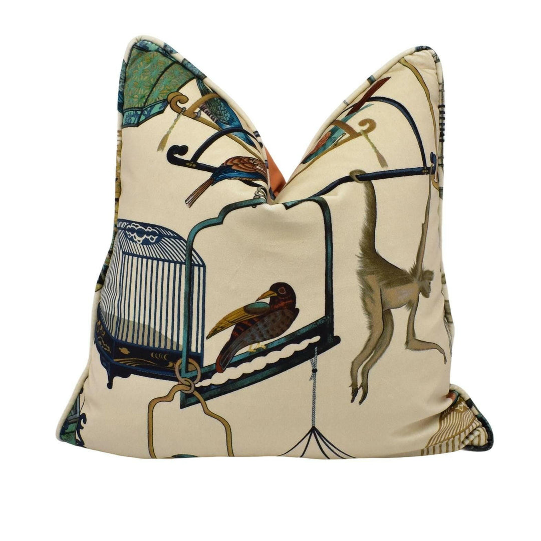 G P & J Baker - Menagerie Velvet - Parchment  - Opulent Cosmopolitan Marketplace Designer Velvet Cushion Cover - Luxury Handmade Throw.