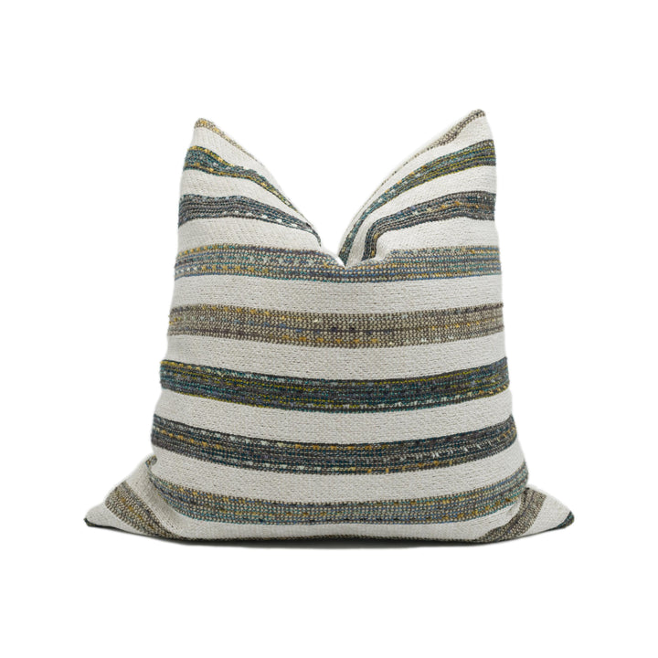 Clarke & Clarke - Elias - Kingfisher - Rustic Woven Chenille Boucle Striped Cushion Cover - Handmade Throw Pillow - Designer Home Décor
