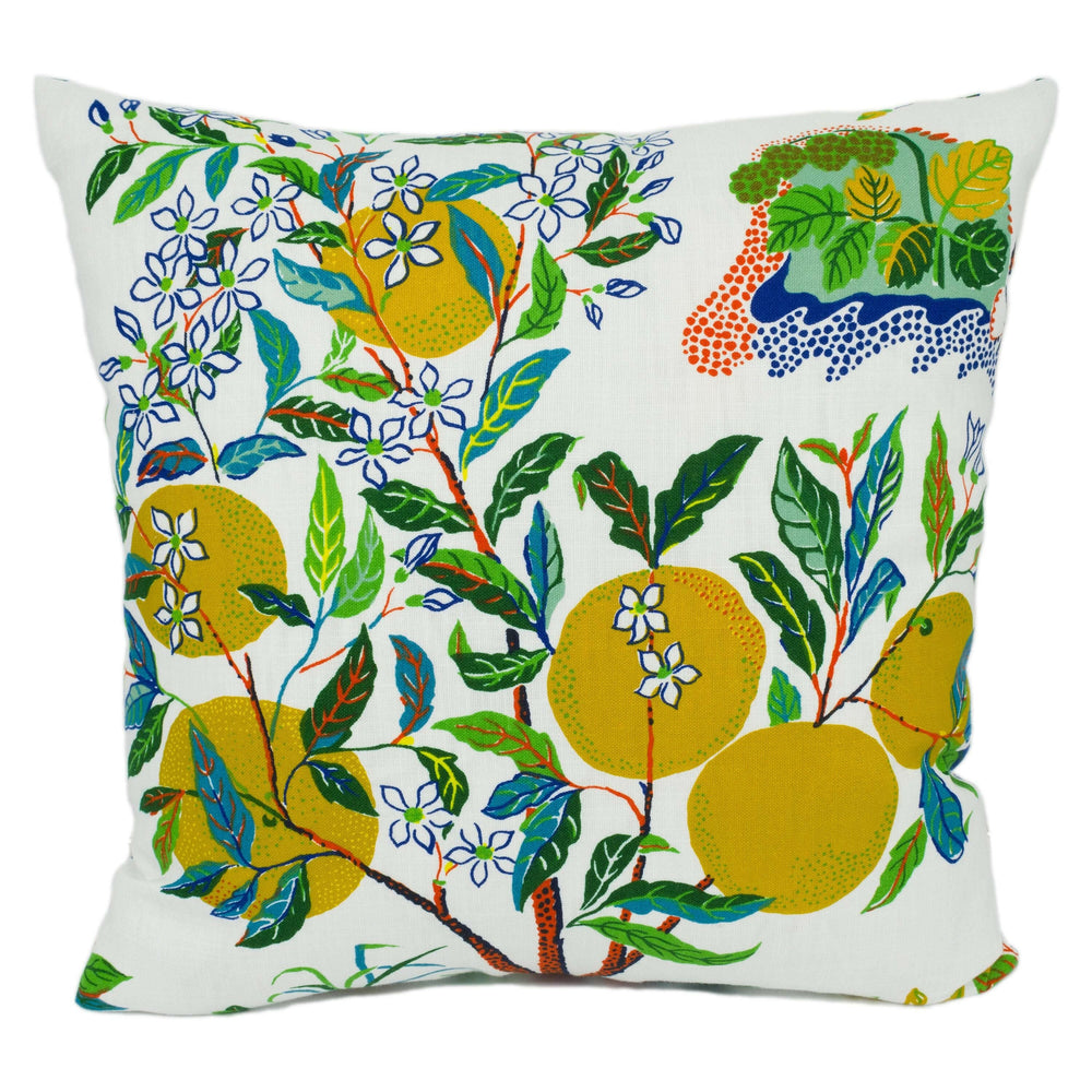 Schumacher - Citrus Garden - Primary - Whimsical Fruit Trees - Designer Cushion Cover - Handmade Throw Pillow Luxury Decor.