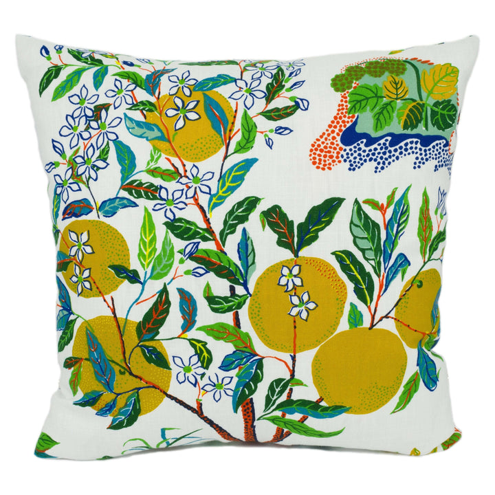 Schumacher - Citrus Garden - Primary - Whimsical Fruit Trees - Designer Cushion Cover - Handmade Throw Pillow Luxury Decor.