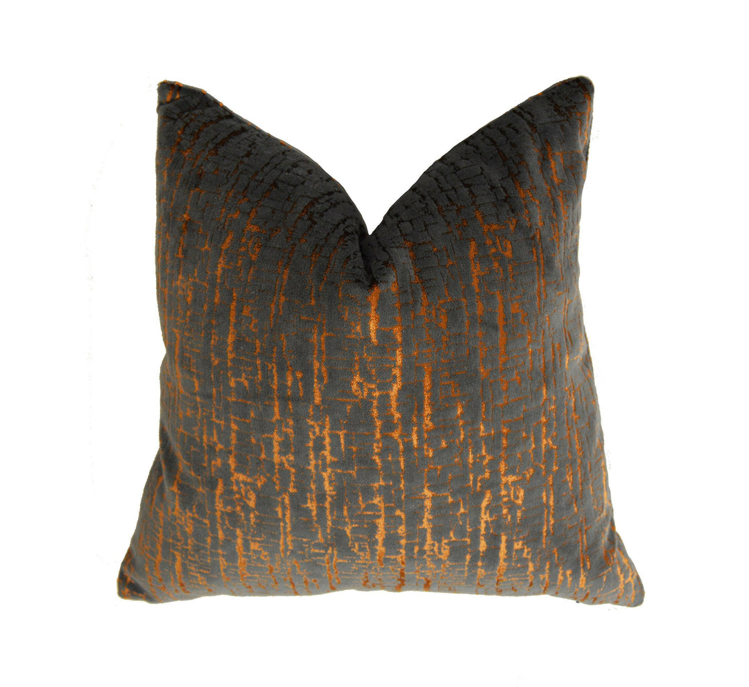 Kai - Adorna - Copper - Mesmerising Metallic Plush Cut Velvet Designer Cushion Cover - Luxury Throw Pillow - Handmade Home Decor.