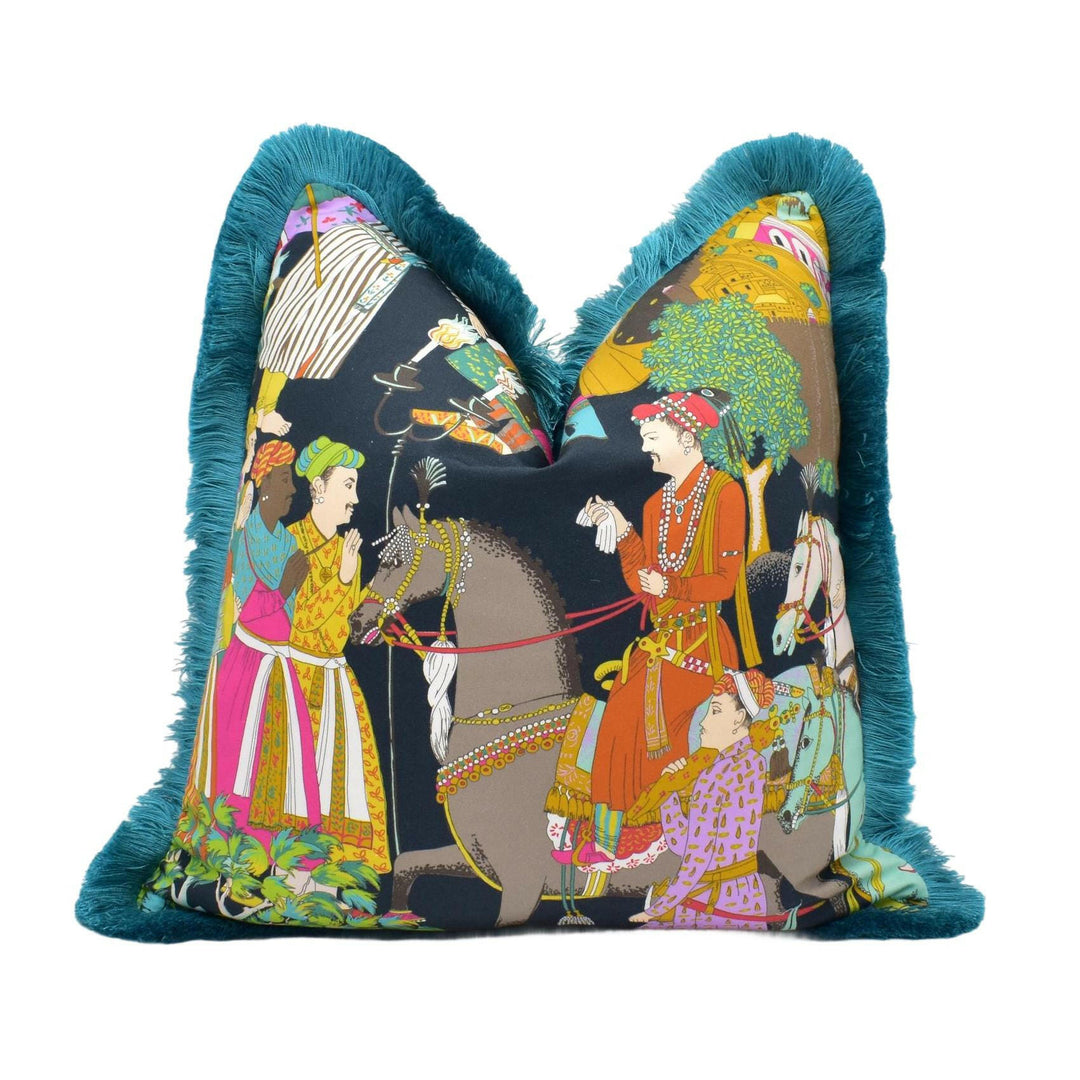 Manuel Canovas - Dara - Noir - Colourful Indian Inspired Maharajah Luxurious Fringe Cushion Cover - Handmade Throw Pillow Designer Home.