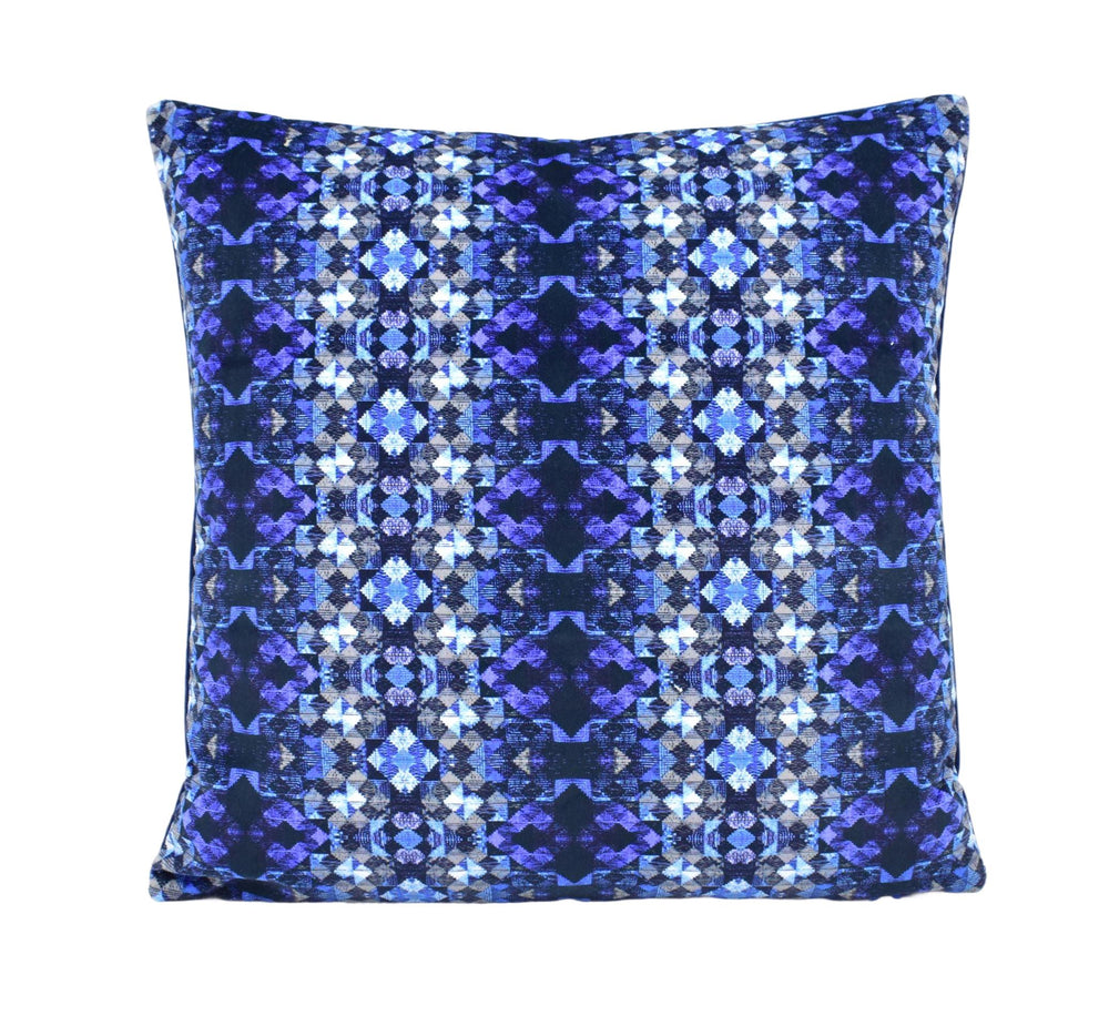 a blue pillow with a pattern on it