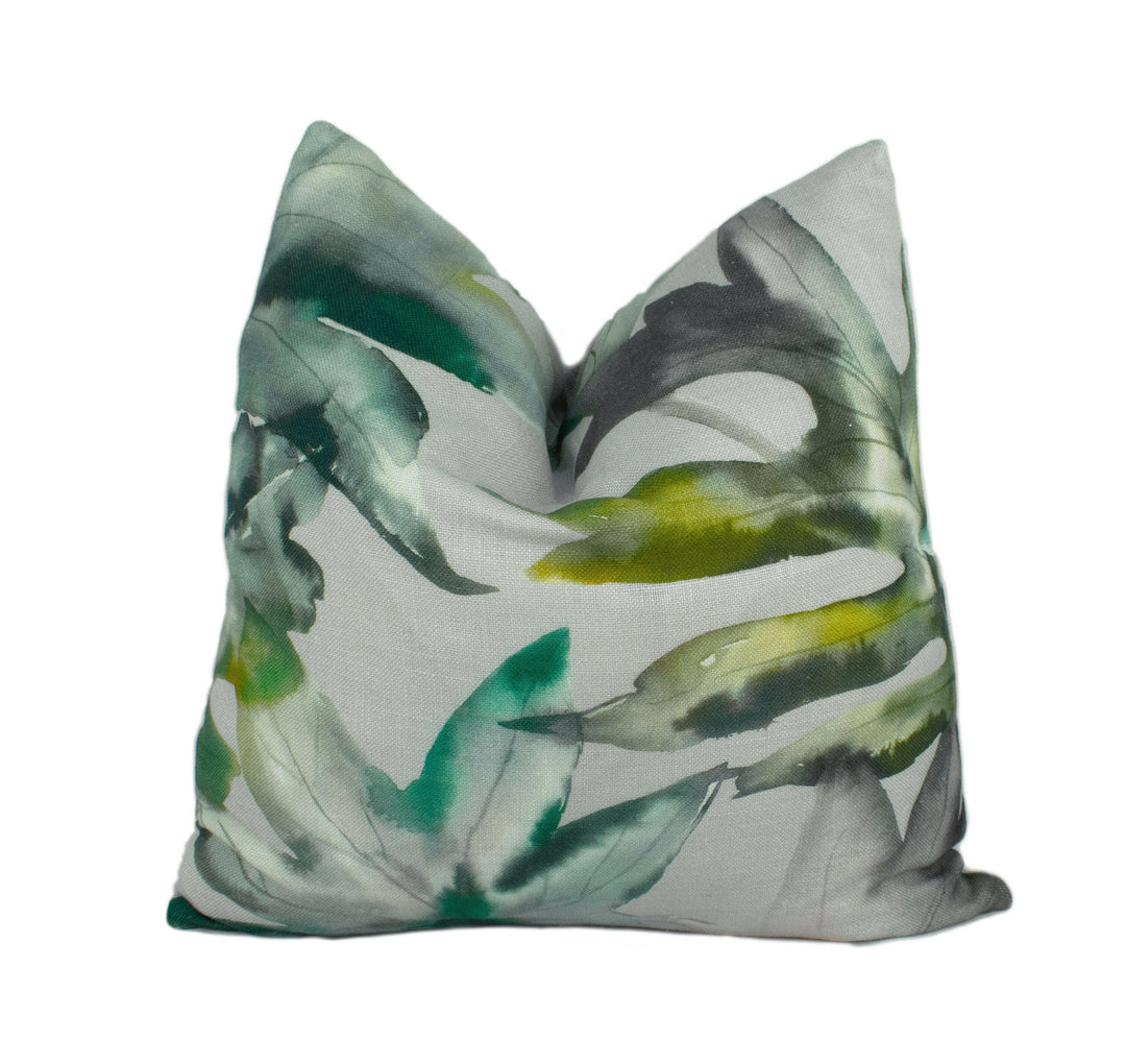 Voyage - Kimino - Emerald - Serene Watercolour Leaves Cushion Cover - Handmade Throw Pillow Designer Home Decor.
