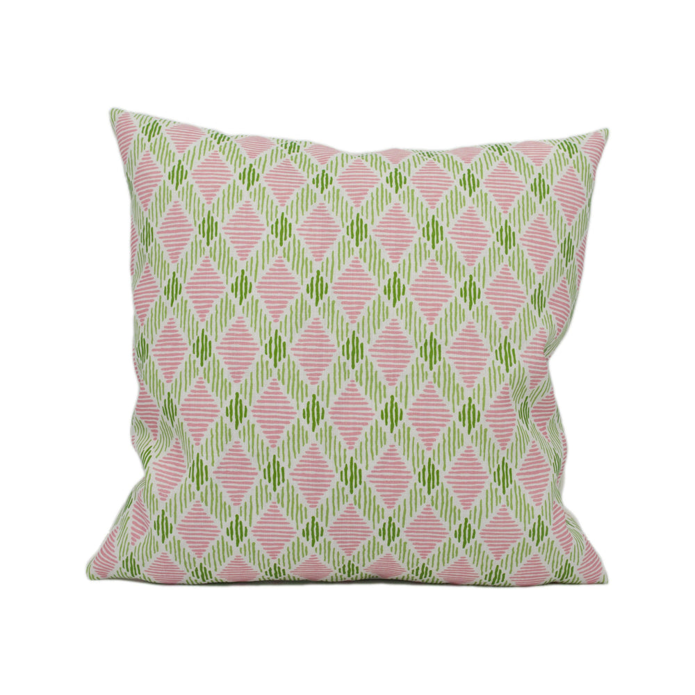 Schumacher - Dexter - Pink & Green - Fun Bright Lattice Print Indoor and Outdoor Cushion Cover - Handmade Throw Pillow - Designer Home Décor.