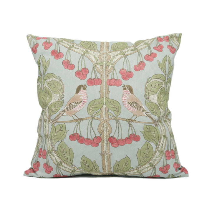 GP and J Baker - Birds & Cherries - Soft Blue - Charming Floral Bird Designer Cushion Cover  - Luxury Throw Pillow - Handmade Home Décor.