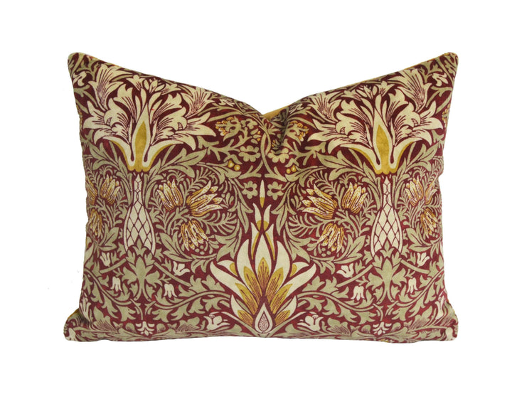 William Morris - Snakeshead Velvet - Crimson / Saffron - Dramatic Sumptuous Flame Designer Floral Velvet Cushion Cover - Luxury Throw Pillow.