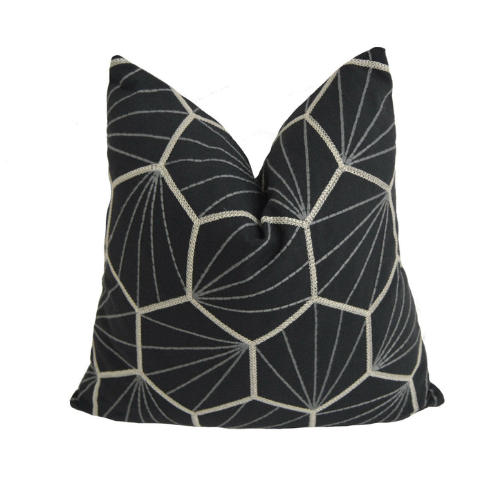 Scion - Aikyo - Midnight - Scandi & Japanese Geometric Embroidered Cushion Cover - Handmade Throw Pillow - Designer Home Decor.
