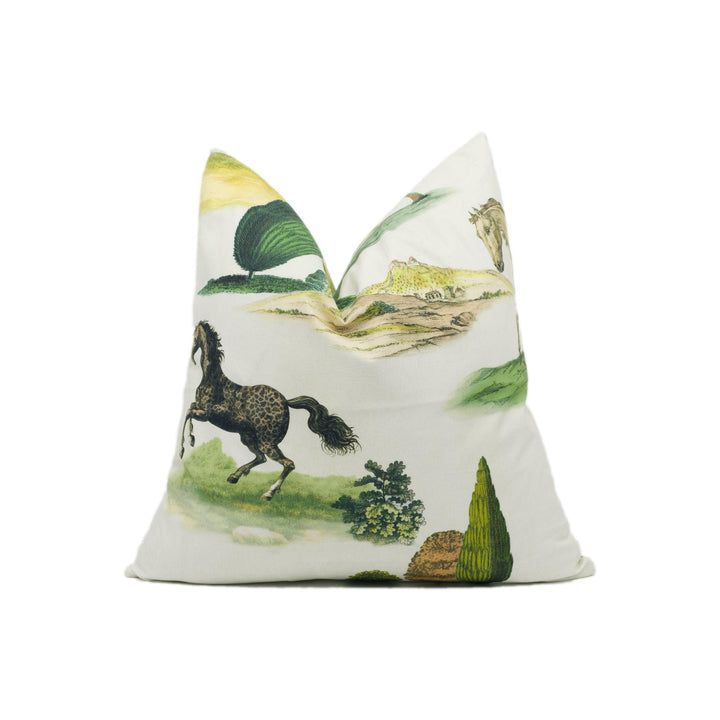 John Derian - Designers Guild - The Range - Parchment - Countryside with Horses Cushion Cover - Handmade Throw Pillow - Designer Home Décor.