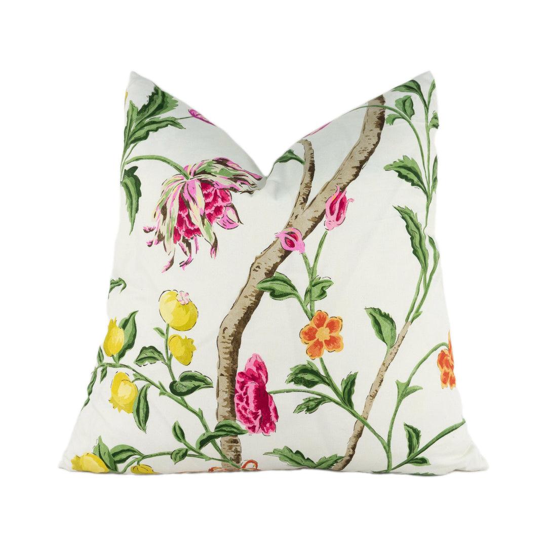 Schumacher - Citronier - Fuchsia - Chinese Inspired Floral Chintz - Designer Cushion Cover - Handmade Throw Pillow - Luxury Home Decor.