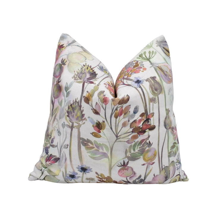 Voyage - Country Hedgerow - Dusk Cream - Rustic Watercolour Floral Meadow Cushion Cover - Handmade Throw Pillow - Traditional Designer Home.