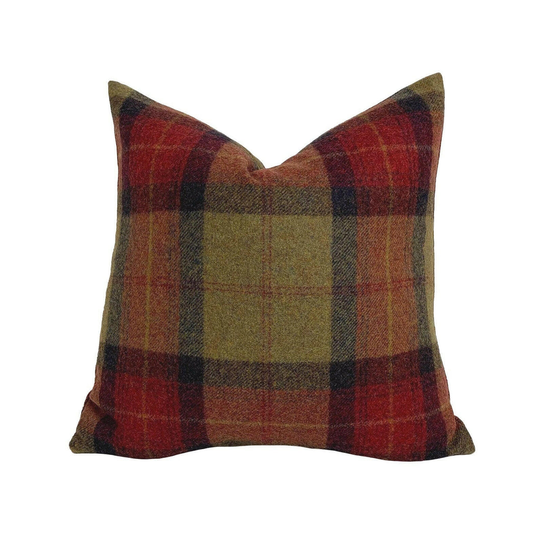 Abraham Moon - Skye - Claret - 100% Wool Cushion Cover - Designer Plaid Pillow Cover - Handmade Custom Abraham Moon Pillow.