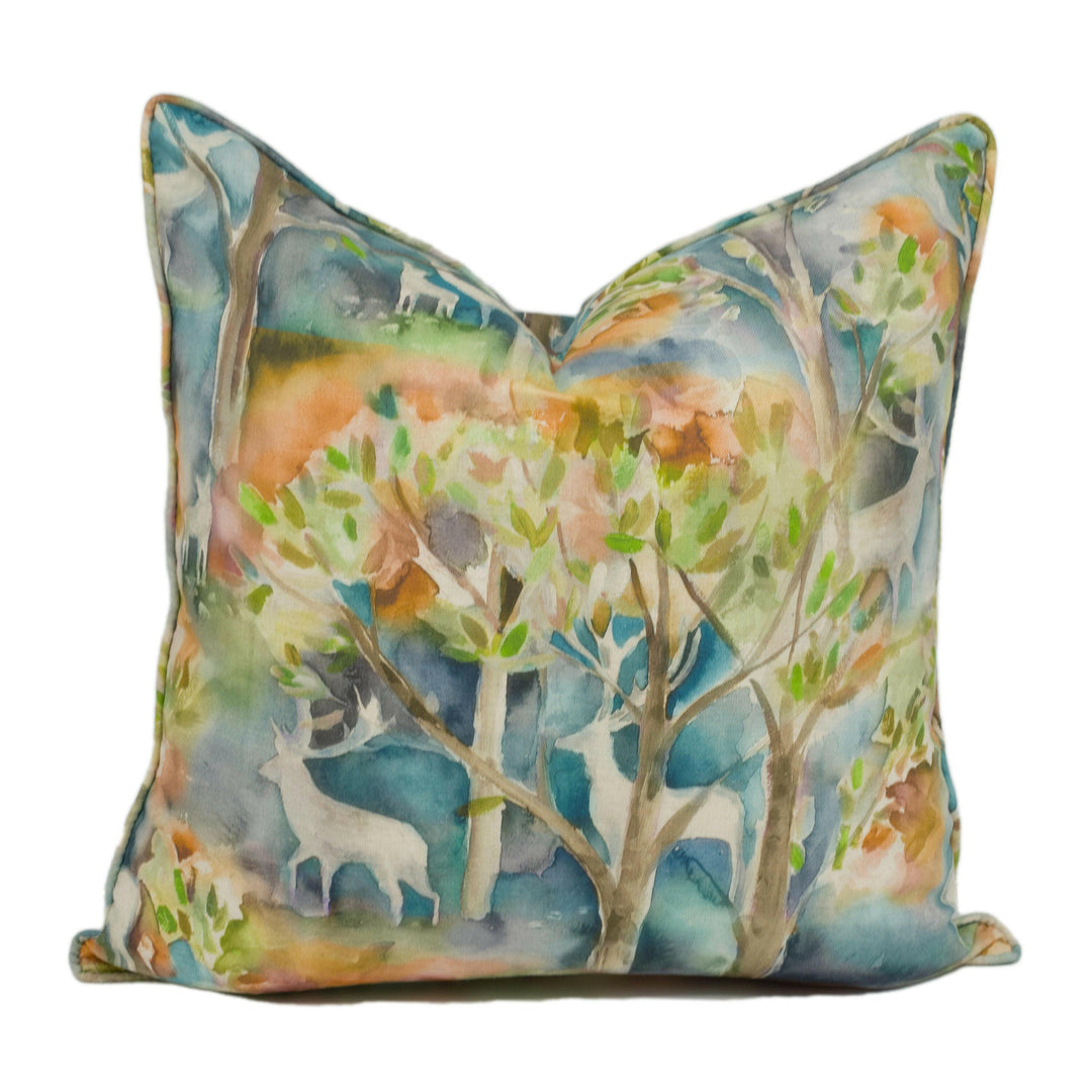 Voyage Decoration - Seneca Forest - Autumn - Majestic Self Piped Watercolour Deer Cushion Cover - Handmade Throw Pillow Designer Home Décor.