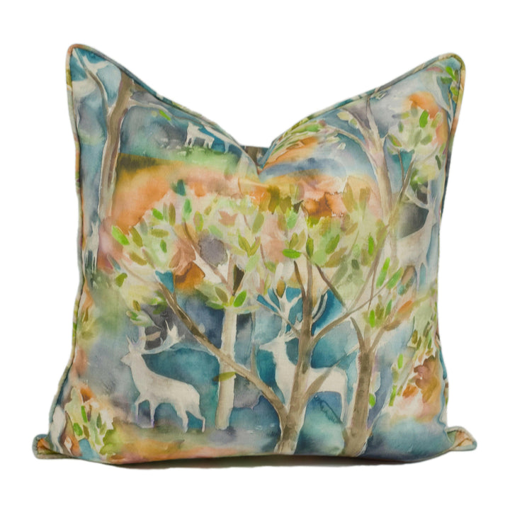 Voyage Decoration - Seneca Forest - Autumn - Majestic Self Piped Watercolour Deer Cushion Cover - Handmade Throw Pillow Designer Home Décor.