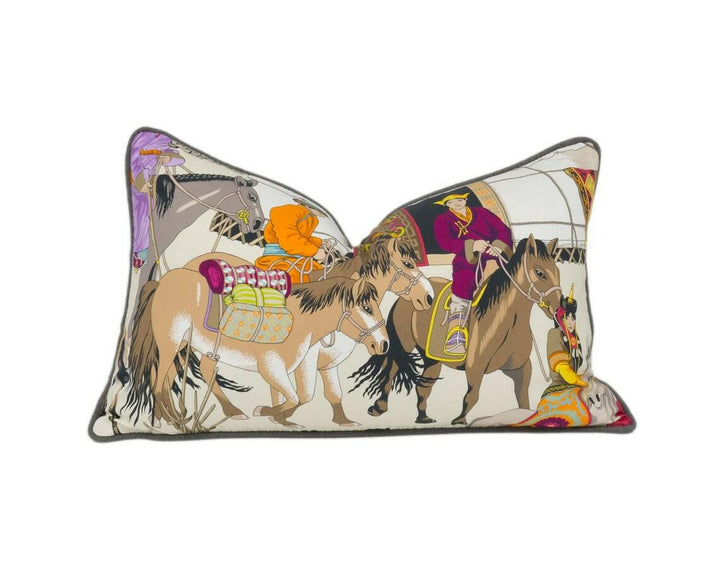 Manuel Canovas - Hazara - Turquoise - Pictural Nomadic Gobi Themed Scene Designer Cushion Cover - Handmade Throw Pillow Luxury Home Décor.