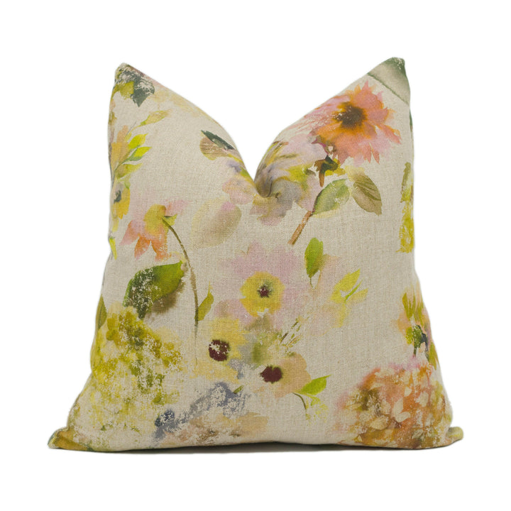 Designers Guild - Palace Flower - Linen - Painterly Distressed Floral Cushion Cover - Handmade Throw Pillow - Designer Home Décor.
