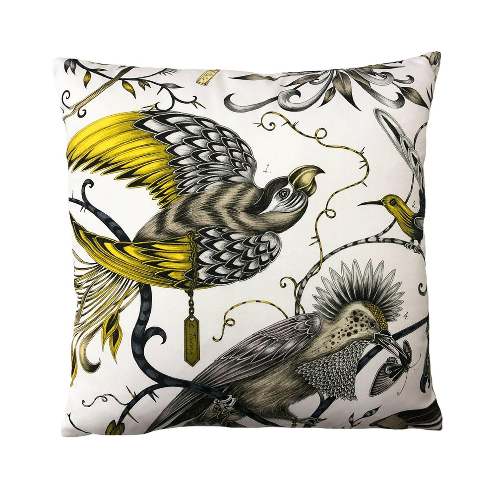 White & Gold Maximalist Fantasy Tropical Birds - Bold Flora and Fauna Designer Cushion Cover - Luxury Throw Pillow - Handmade Home Decor.
