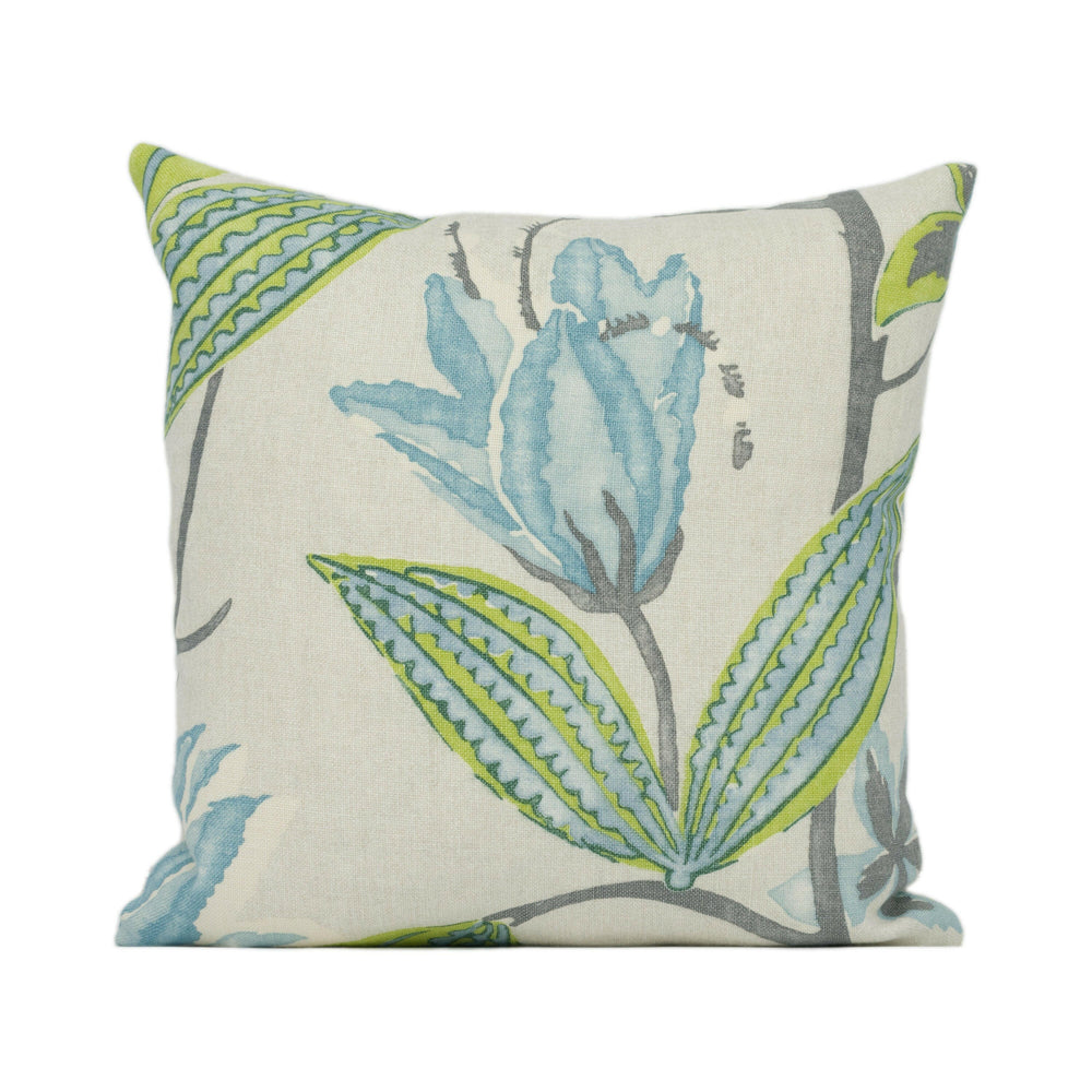 Vervain - La Mairise - 01 - Linen, Green, Aqua / Teal - Stunning Modern Floral Cushion Cover - Handmade Throw Pillow - Designer Home Décor.