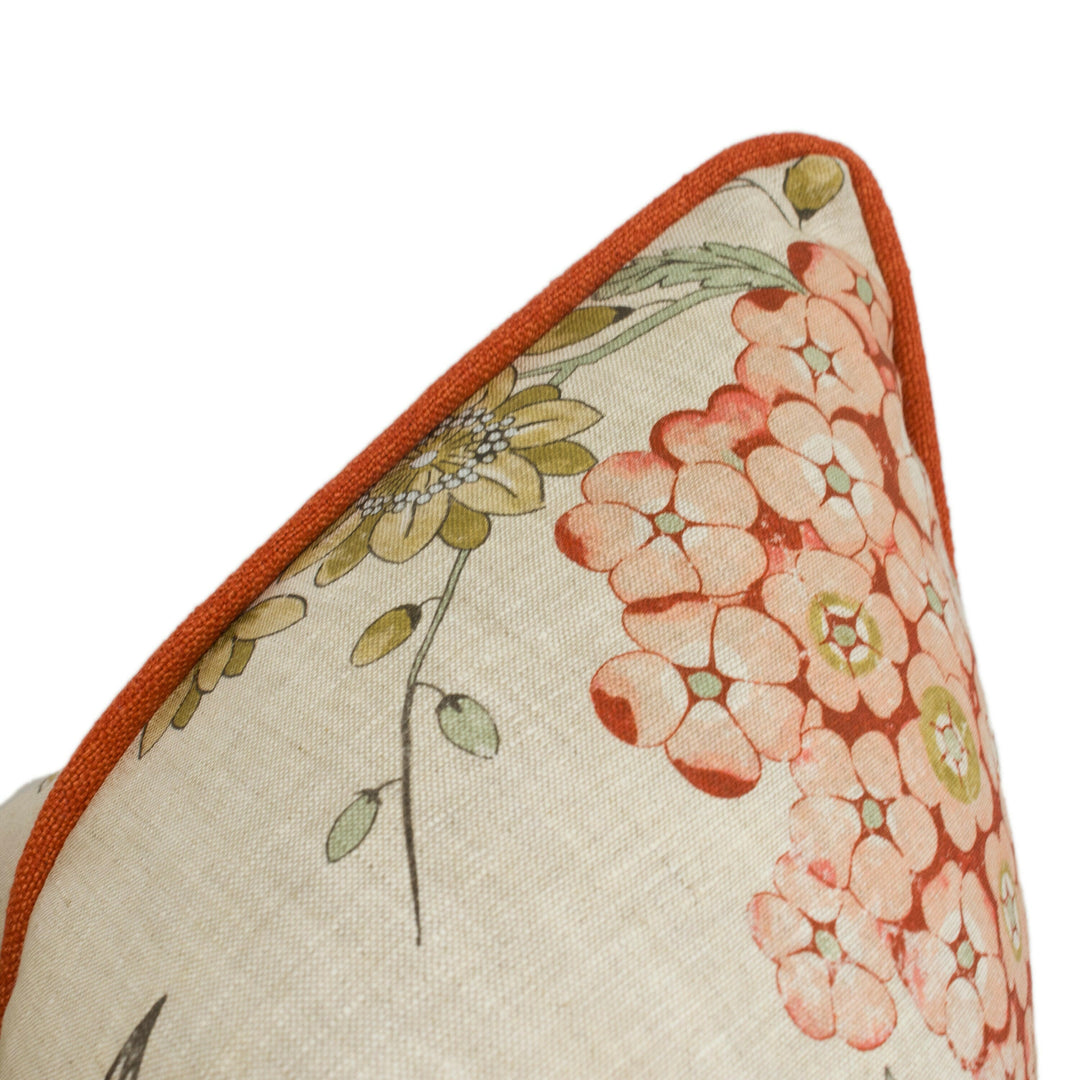 Anna French x Thibaut - Villeneuve - Coral on Flax - Antique Avant Garde Bird Designer Cushion Cover - Luxury Throw Pillow - Handmade Home.