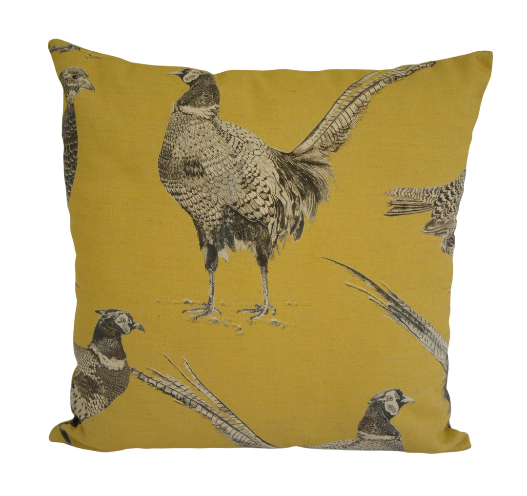 Voyage Decoration - Venatu - Corn - Artistic Pen Drawn Pheasant Cushion Cover - Handmade Throw Pillow - Designer Country Home Decor.