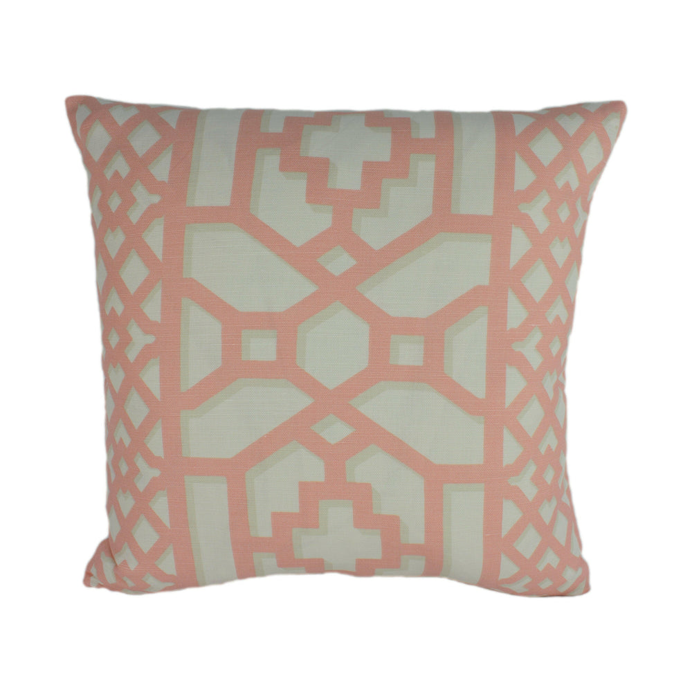 Schumacher - Zanzibar Trellis - Coral - Elsie de Wolfe Inspired Designer Cushion Cover - Handmade Throw Pillow - Luxury Home Decor.