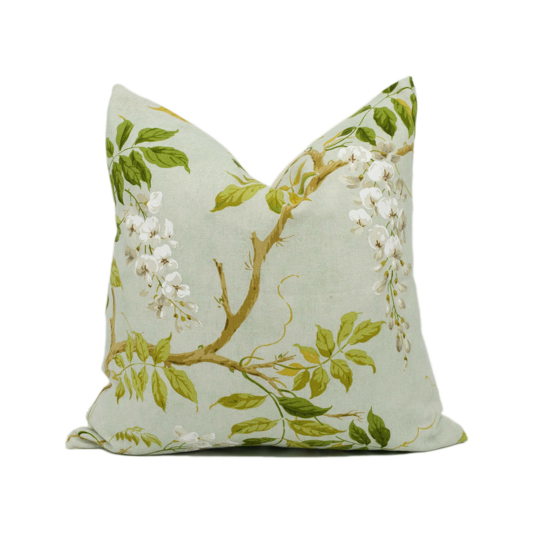 Colefax and Fowler - Alderney - Aqua - Classic Floral Tree Foliage Cushion Cover - Handmade Throw Pillow - Designer Home Décor.